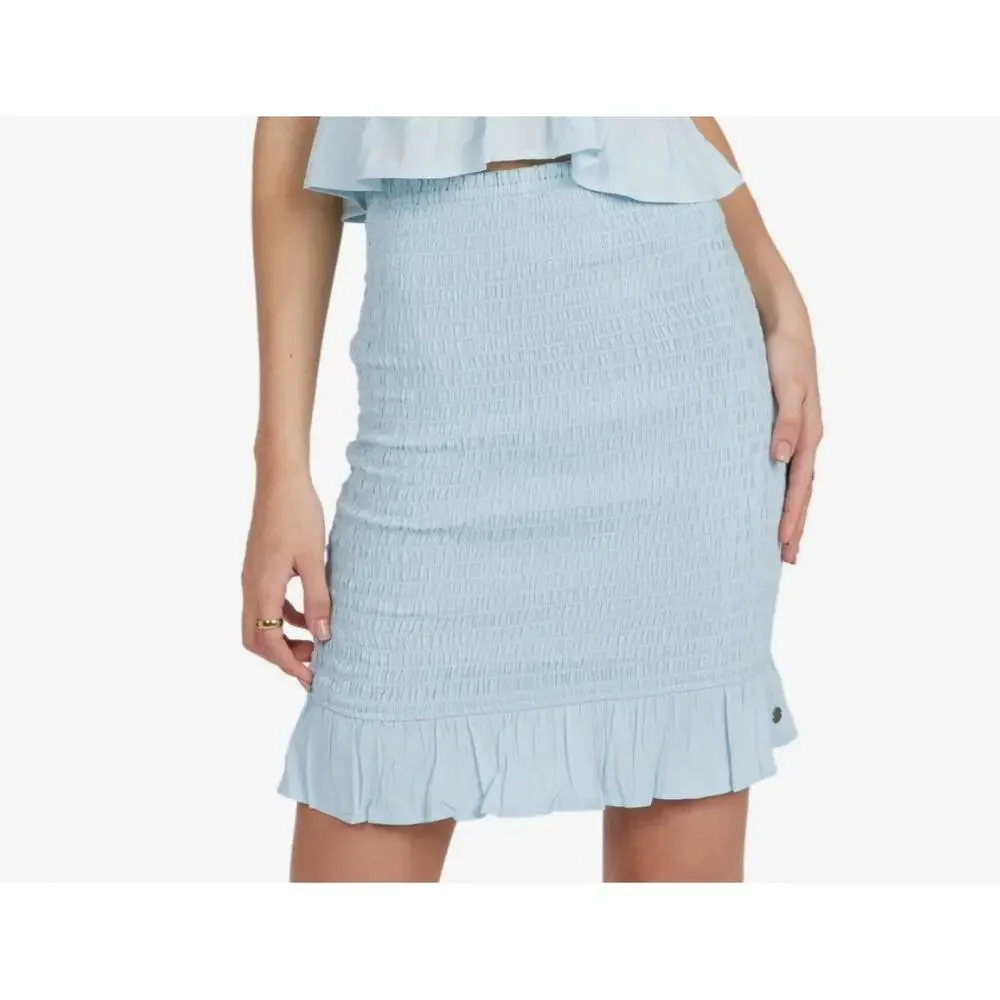 Roxy Tell Me Fitted Smocked Ruffle Hem Skirt Size XS Blue